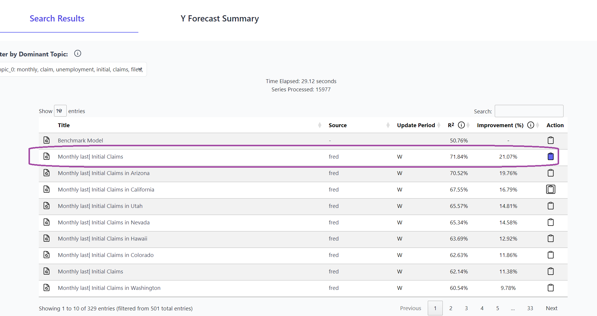 Search results table annotation