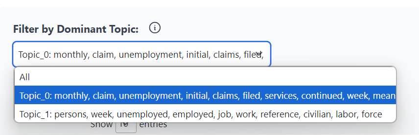 Search results table filter